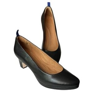 dr LIZA  Farah Pumps Women's 8M Black Leather Low Block Heel Comfort Work Shoes
